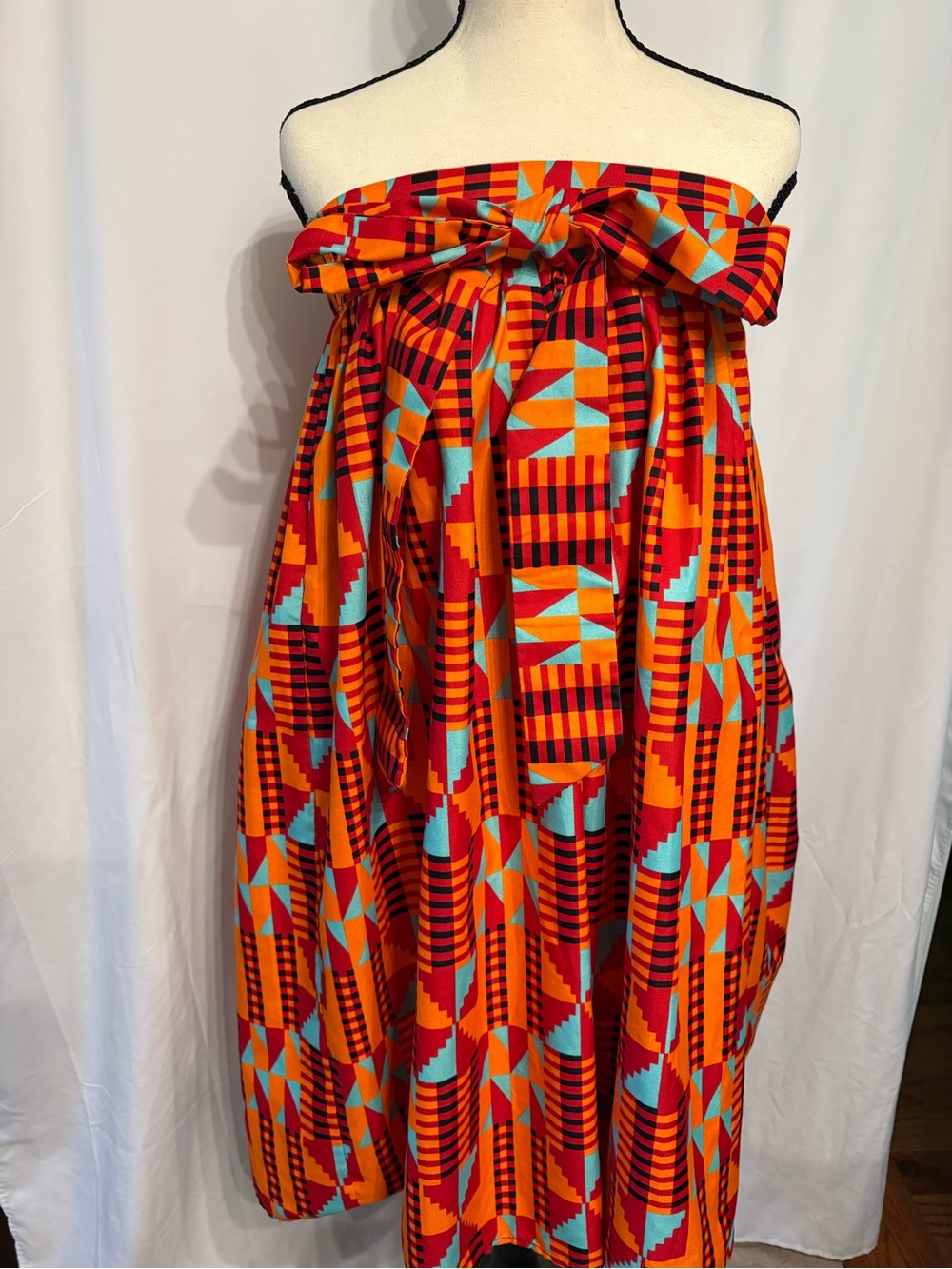 African Wax Fabric Maxi Skirt SZ L With Geometric Colorful Design.